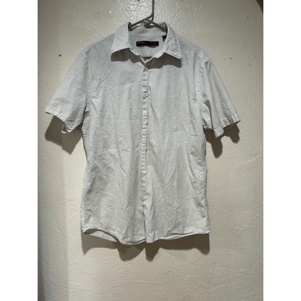 Perry Ellis Mens Short Sleeve Button Down Shirt Beige Textured Cotton Medium